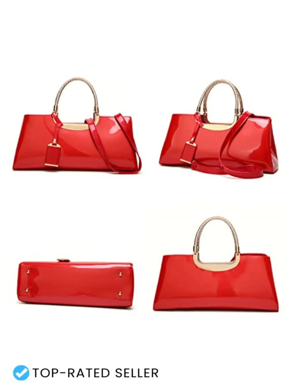 Patent Leather Structured Shoulder Handbag Women Evening Party Satchel